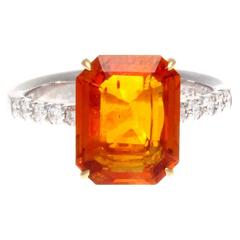 Natürlicher 4::51 Karat Orange Saphir Diamant Gold Verlobungsring