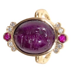 Antique Ruby Diamond She Wolf Signet Intaglio Ring