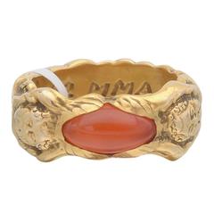 Orange Sardonyx and Gold Band Ring