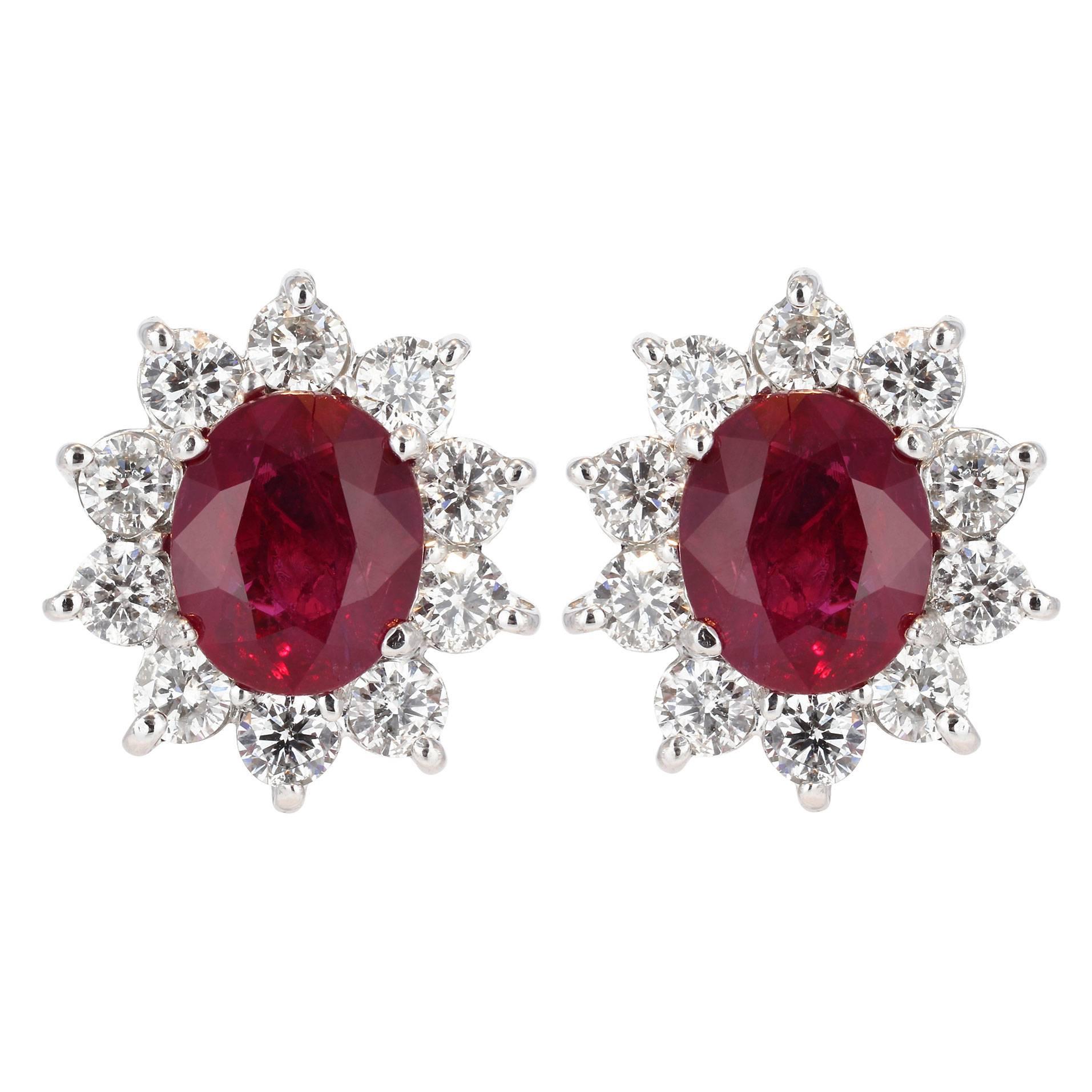 6.22 Carat Burma Ruby Diamond Gold Earrings For Sale at 1stDibs