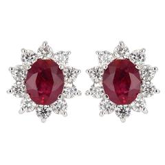 6.22 Carat Burma Ruby Diamond Gold Earrings