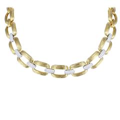 1.58 Carats Pave Diamond Two Color Gold Textured Pattern Link Necklace 10