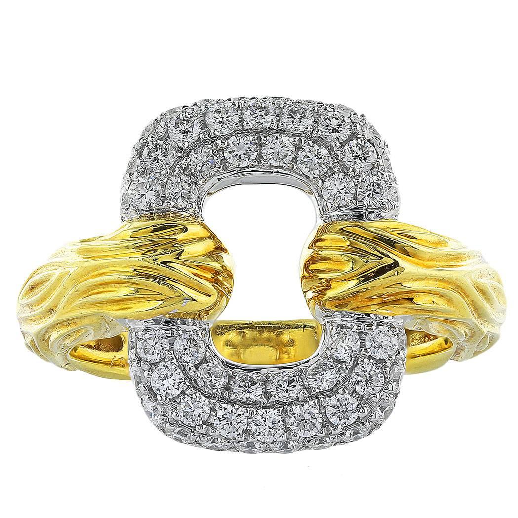 Open Work Diamond Two Color Gold Ring For Sale