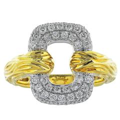 Open Work Diamond Two Color Gold Ring