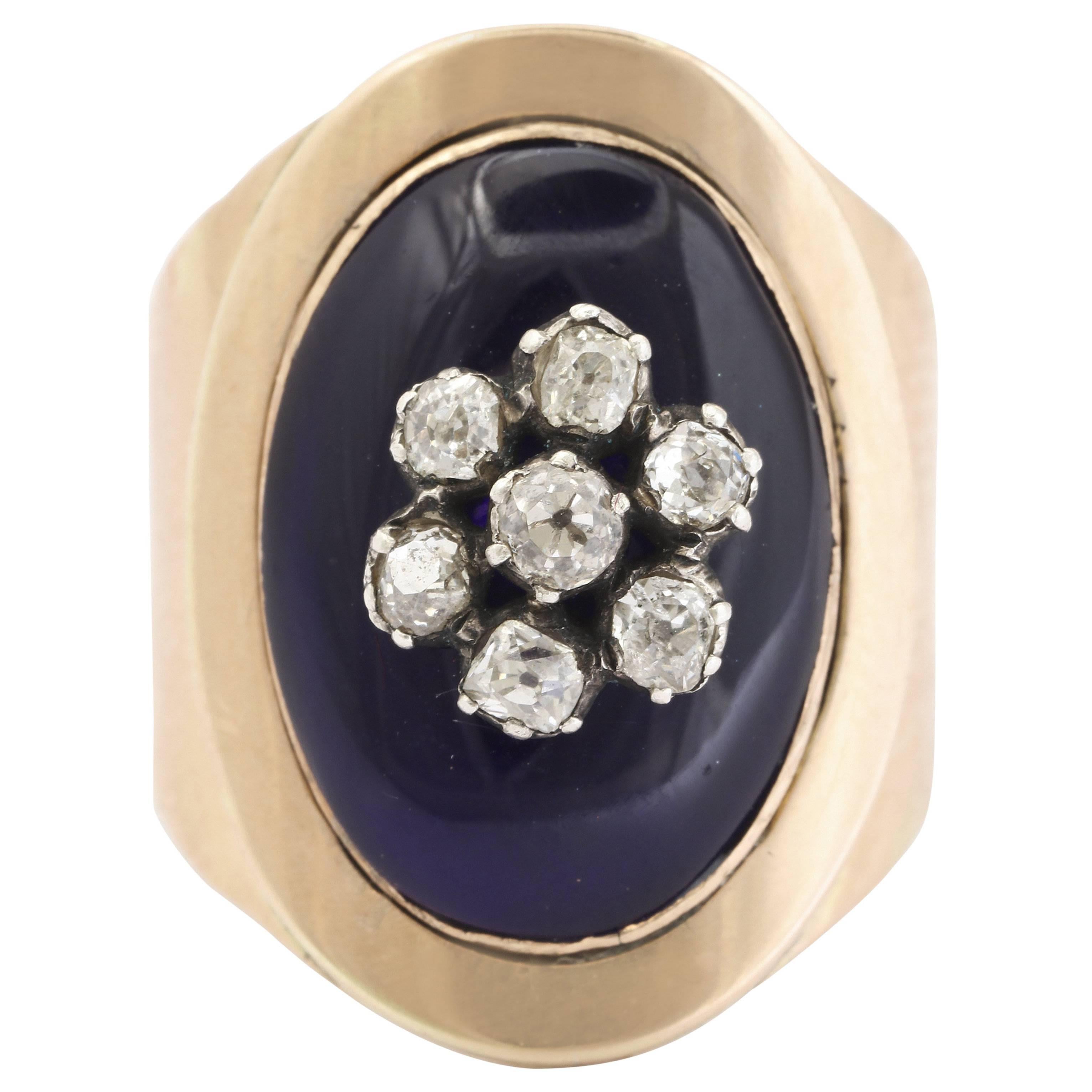 15 Karat Striking Victorian European Cut Diamond Enamel Floral Ring