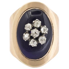 Antique 15 Karat Striking Victorian European Cut Diamond Enamel Floral Ring
