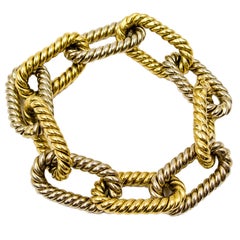 Bold Two-Color Gold Gadroon Motif Link Bracelet