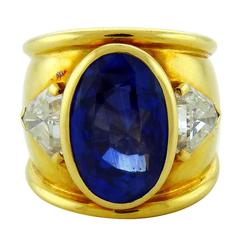 David Webb 17.65 carat Ceylon Sapphire Diamond 18K Yellow Gold Band Ring 6