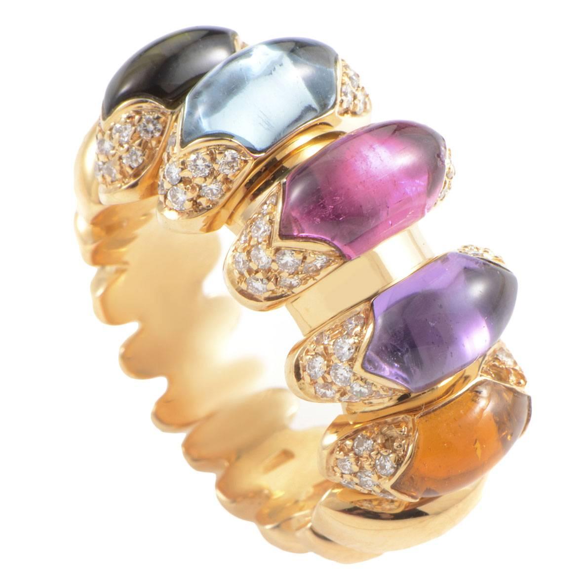 Bulgari Celtica Multi-Gem Diamond Gold Band Ring