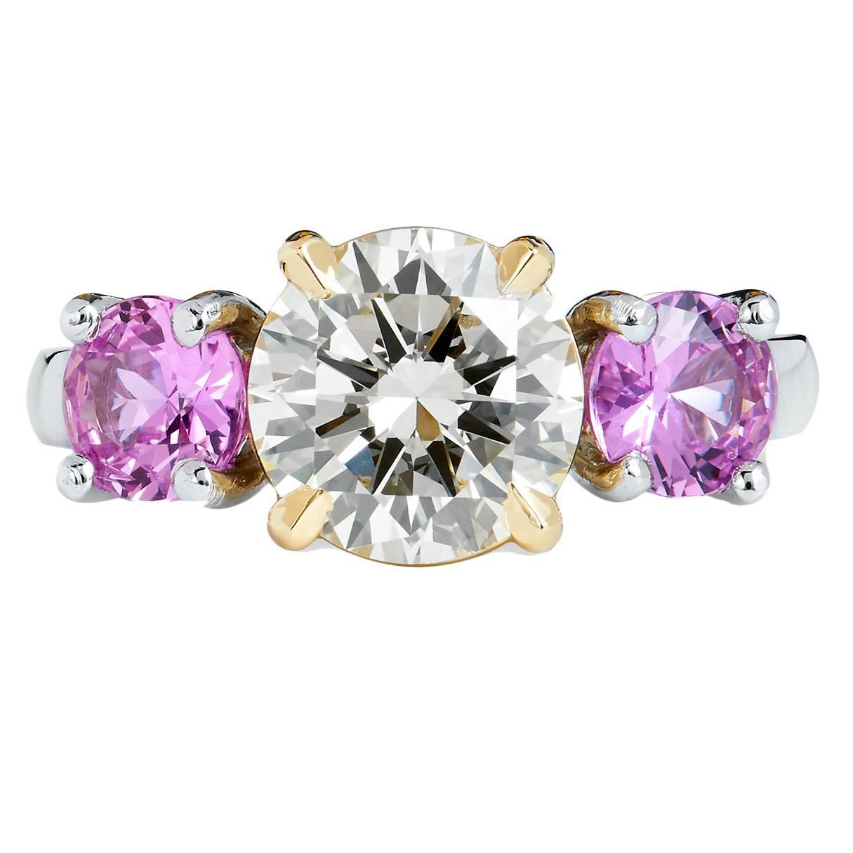 GIA Certified 1.81 Carat Three-Stone Pink Sapphire Diamond Gold Platinum Ring 6
