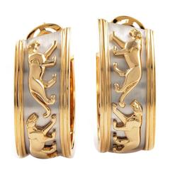 Retro Cartier Panthere Two-Color Gold Hoop Earrings
