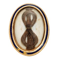 Georgian Era Mourning Gold with Blue Enamel and Pearl Seed Ring 6