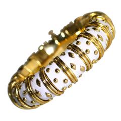 Tiffany & Co. Schlumberger White Paillonne Enamel Gold Bangle Bracelet