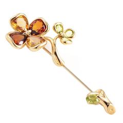 Chanel Yellow Gold Floral Gemstone Pin 3