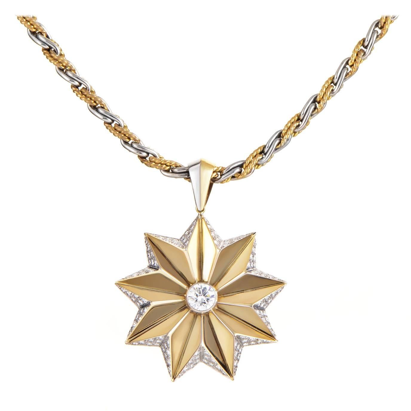 Garrard Diamond Two Color Gold Star Pendant Necklace
