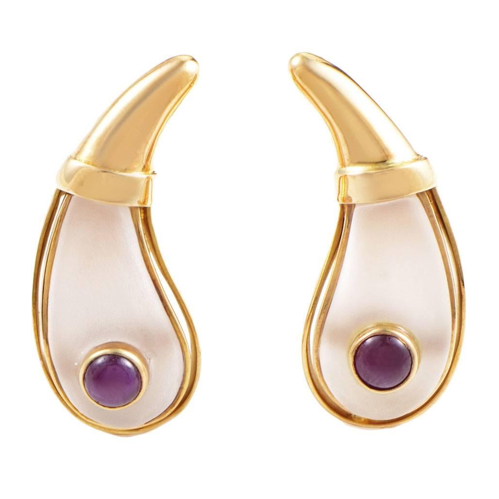 Ilias Lalaounis Ruby Crystal Gold Clip-On Earrings