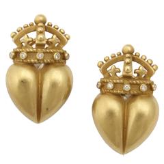 Barry Kieselstein-Cord Diamond Gold Heart Earrings