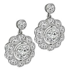 GIA Cert Old Mine Cut Diamond Platinum Earrings