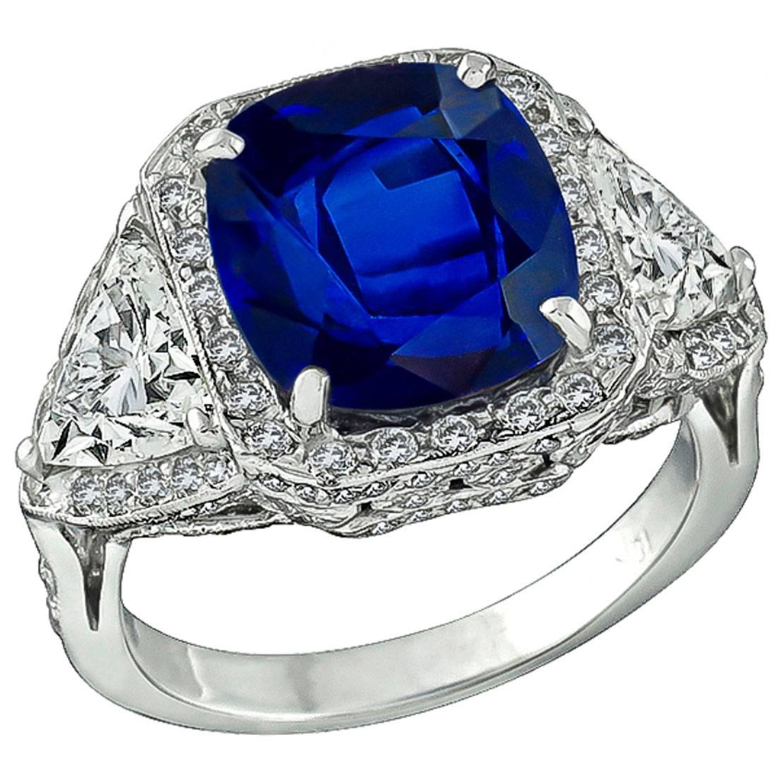 Stunning Natural 8.18 Carat Sapphire 1.99 Carats GIA Cert Diamonds Gold Ring For Sale