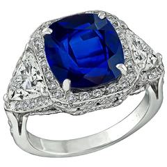 Stunning Natural 8.18 Carat Sapphire 1.99 Carats GIA Cert Diamonds Gold Ring