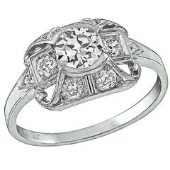 Art Deco GIA Cert 0.51 Carat Diamond Platinum Engagement Ring