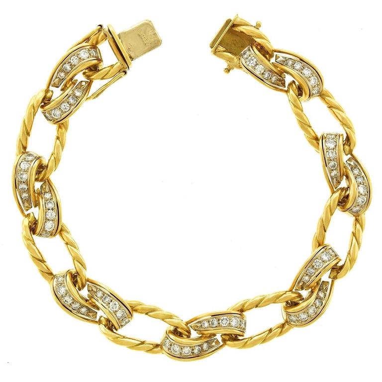 1960s Chic Diamond Gold Link Bracelet at 1stDibs