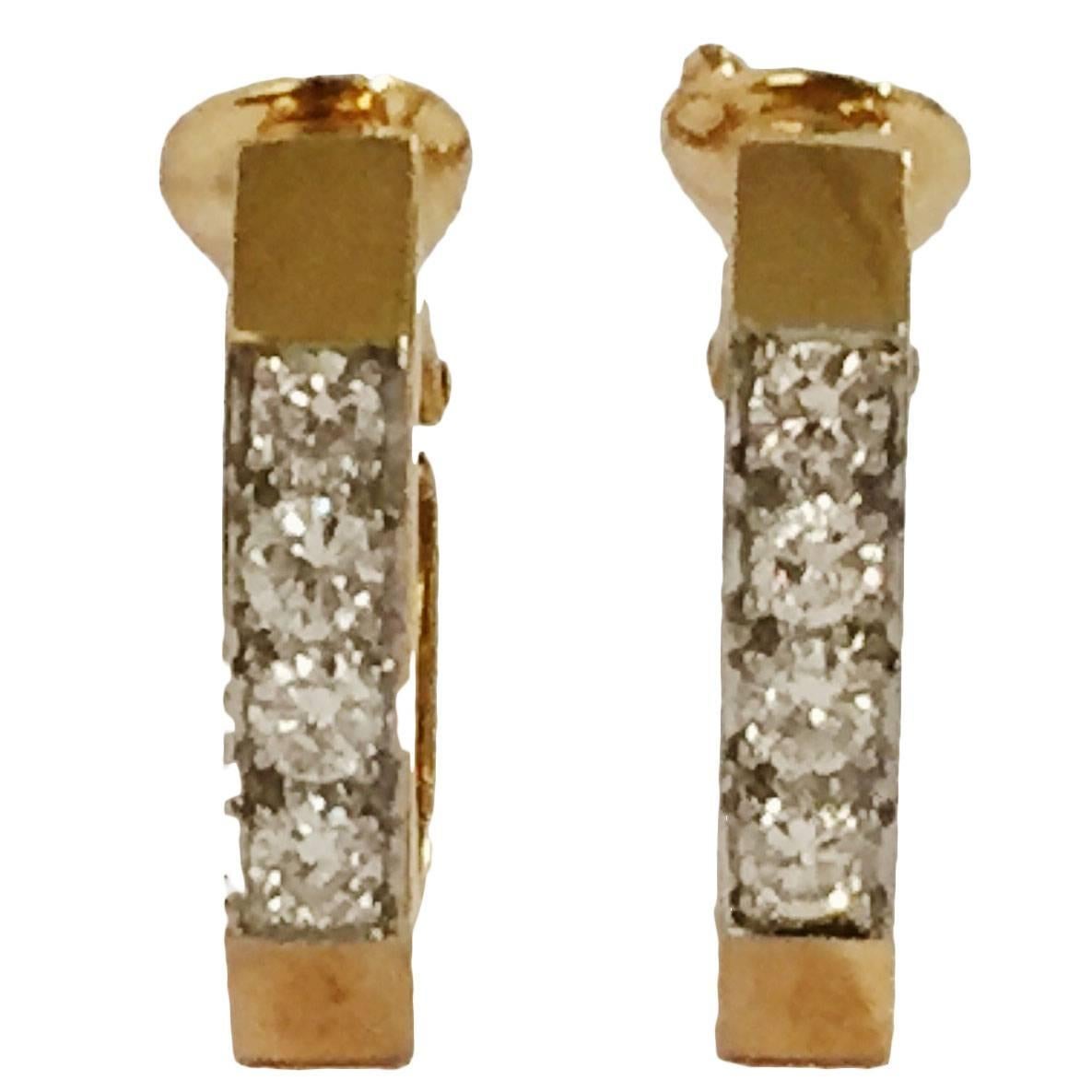 David Webb Diamond Gold Hoop Earrings   For Sale
