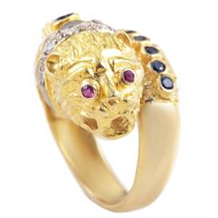 Ilias Lalaounis Precious Gemstone Lion Gold Ring