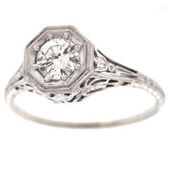 Art Deco .55 Carat Diamond Gold Engagement Ring