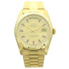 Rolex Yellow Gold Diamond Ruby Day-Date Wristwatch Ref 18238