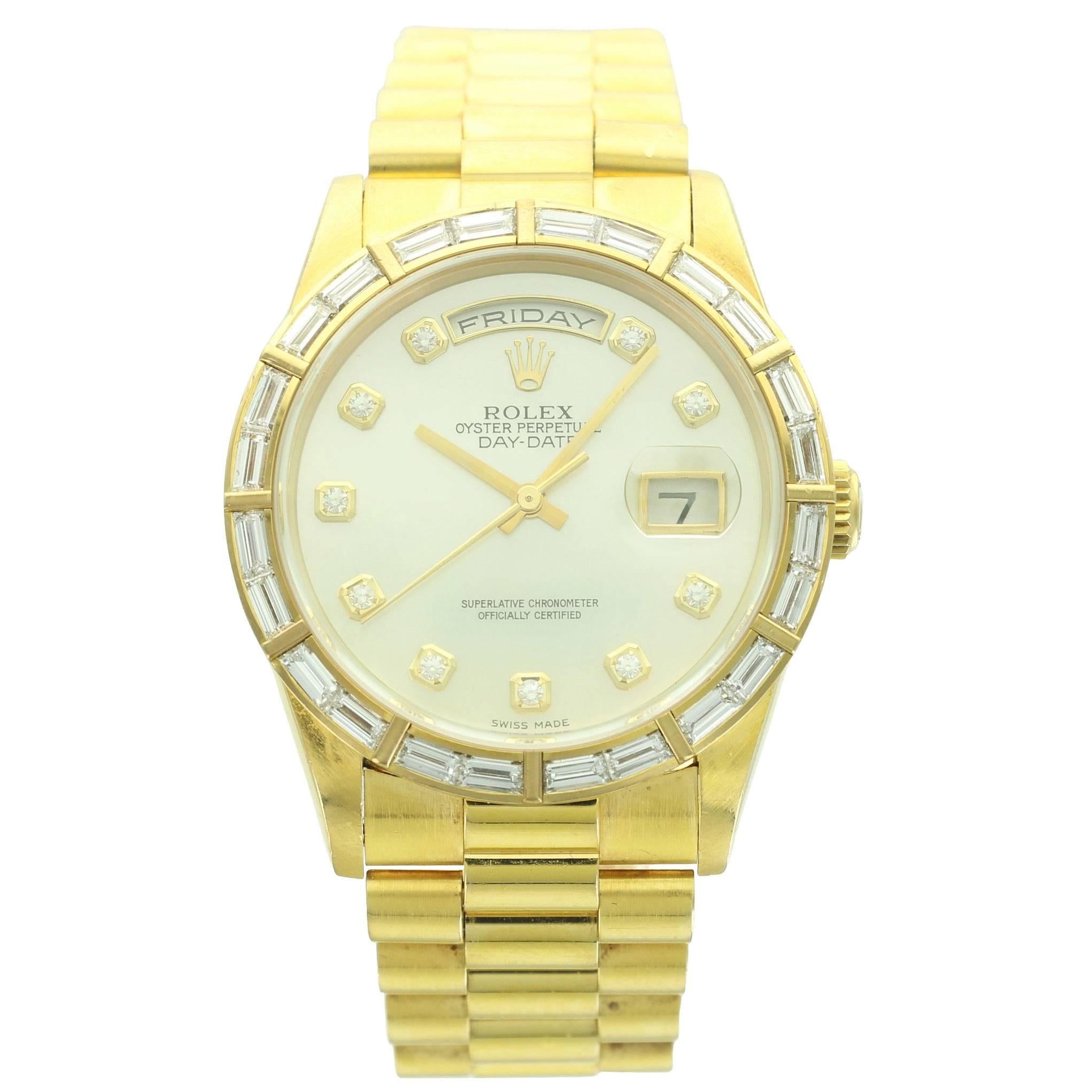 Rolex Yellow Gold Diamond Mother of Pearl Day-Date Wristwatch Ref 18368 For Sale