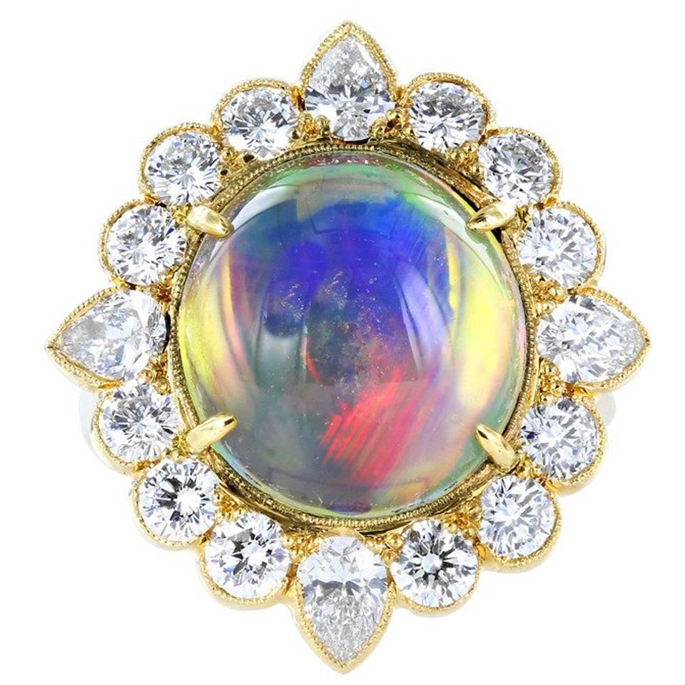 Jelly Opal and Diamond Ring For Sale