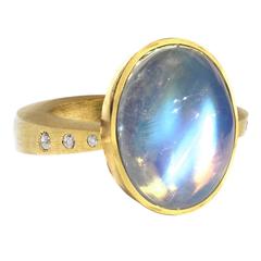 Robin Waynee Oval Rainbow Moonstone Diamond Gold Button Ring