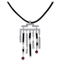 Cartier Le Baiser du Dragon Ruby Onyx Diamond Gold Pendant Necklace