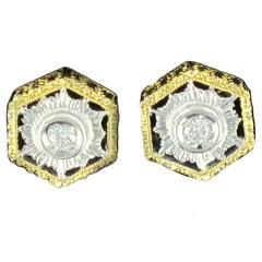 Diamond Two Color Gold Filigree Earring Studs