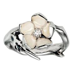 Shaun Leane Single Cherry Blossom Ring with Diamond and Ivory Enamel