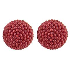 Red Coral Ball Earrings 