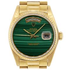 Retro Rolex Yellow Gold Day-Date Malachite Dial Presidential Automatic Wristwatch