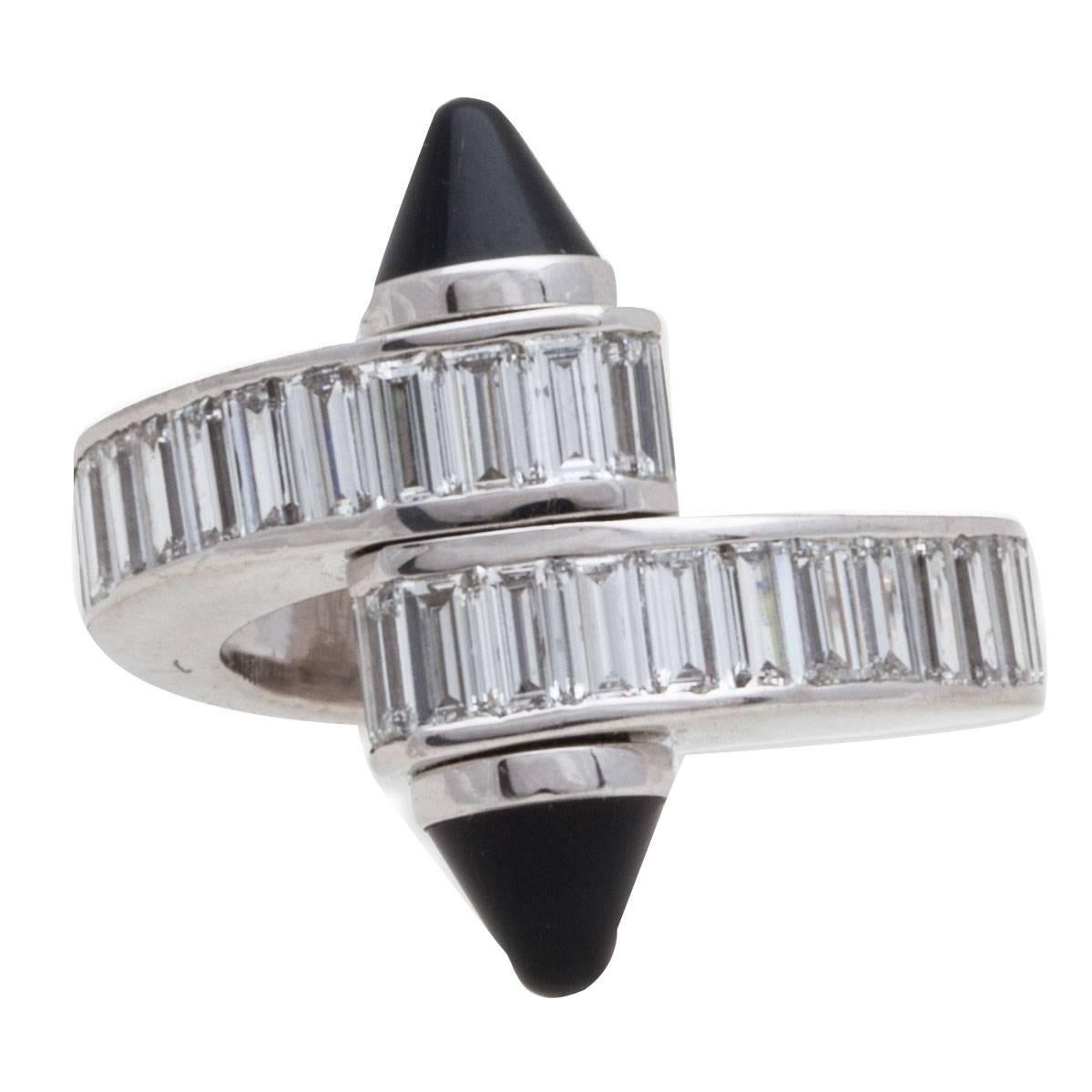 Cartier Black Onyx Diamond Baguette Gold Love Ring For Sale