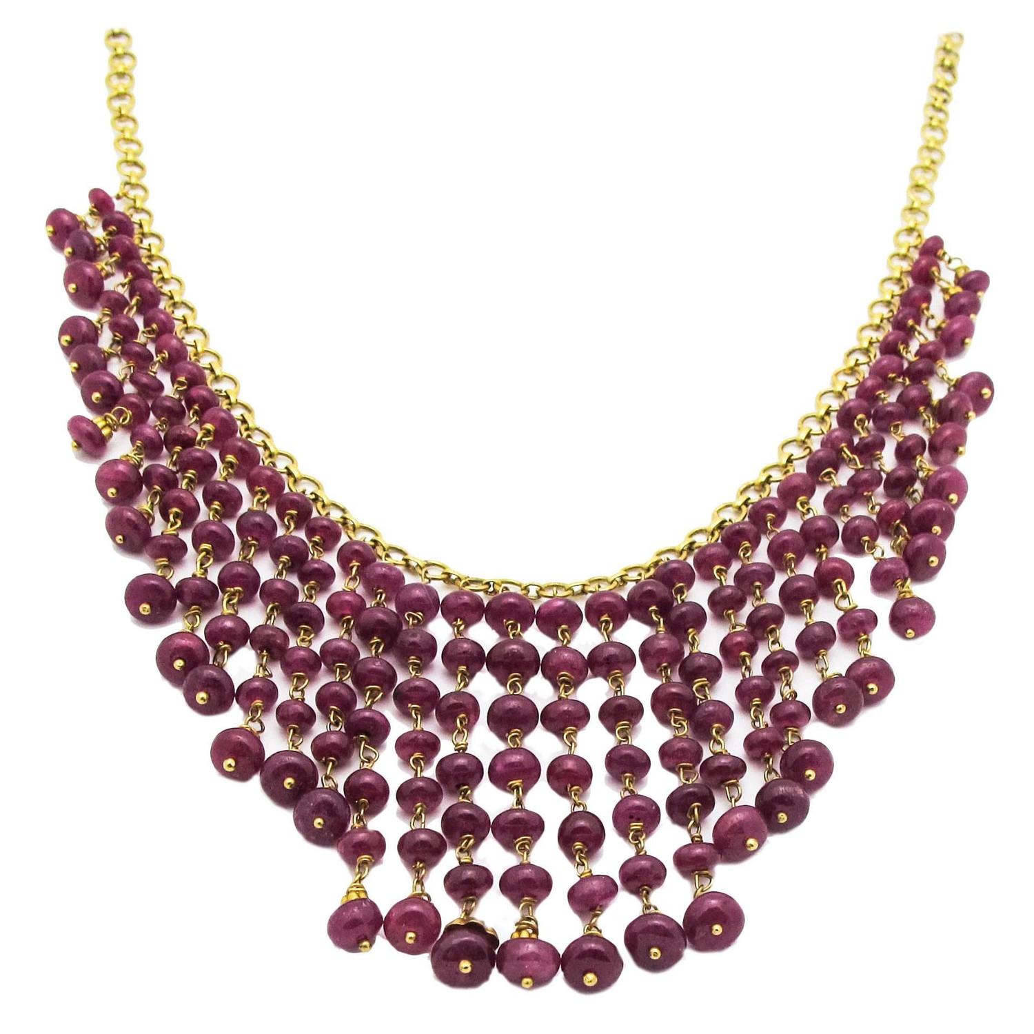 Ruby Gold Bead Necklace For Sale at 1stdibs
