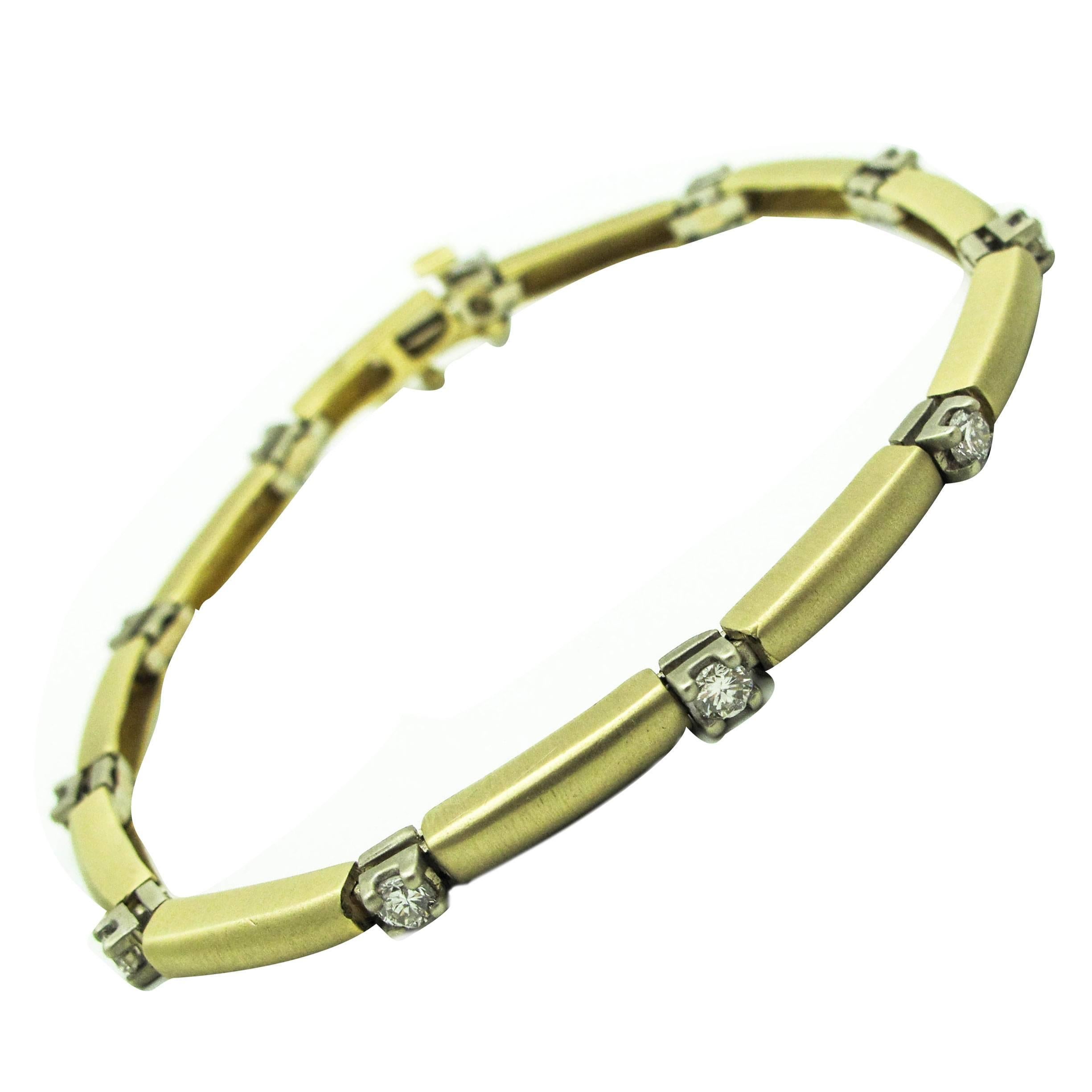 Diamond Gold Satin Finish Tennis Bracelet For Sale