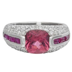 Pink Tourmaline Ruby Diamond Dome Ring