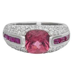 Pink Tourmaline Ruby Diamond Gold Dome Ring 11