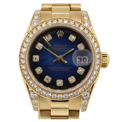 Rolex Lady's Yellow Gold Diamond Dial Datejust Presidential Automatic Wristwatch