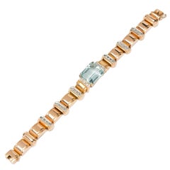 Large Aquamarine Diamond Gold Bracelet