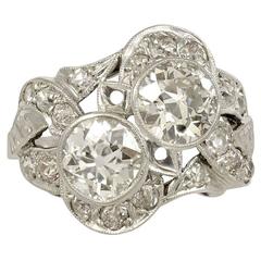 Art Deco Old European Cut Diamond Platinum Bypass Ring