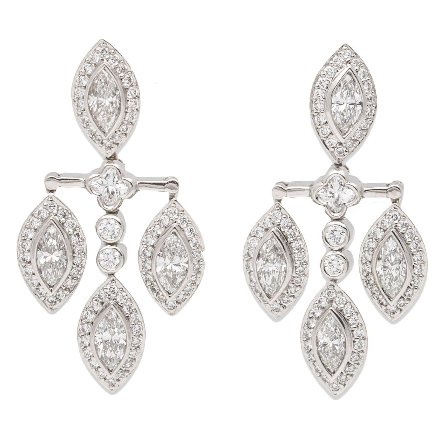 Beaudry Diamond Platinum Earrings For Sale