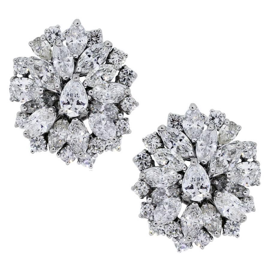 8 Carats Pear and Marquise Shape Diamonds Platinum Cluster Earrings