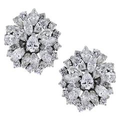 8 Carats Pear and Marquise Shape Diamonds Platinum Cluster Earrings