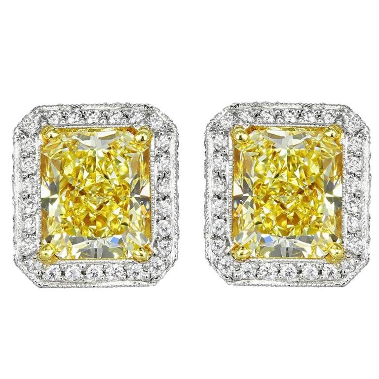 Chopard 3.45 Carat Natural Yellow Diamond Two Color Gold Stud Earrings ...